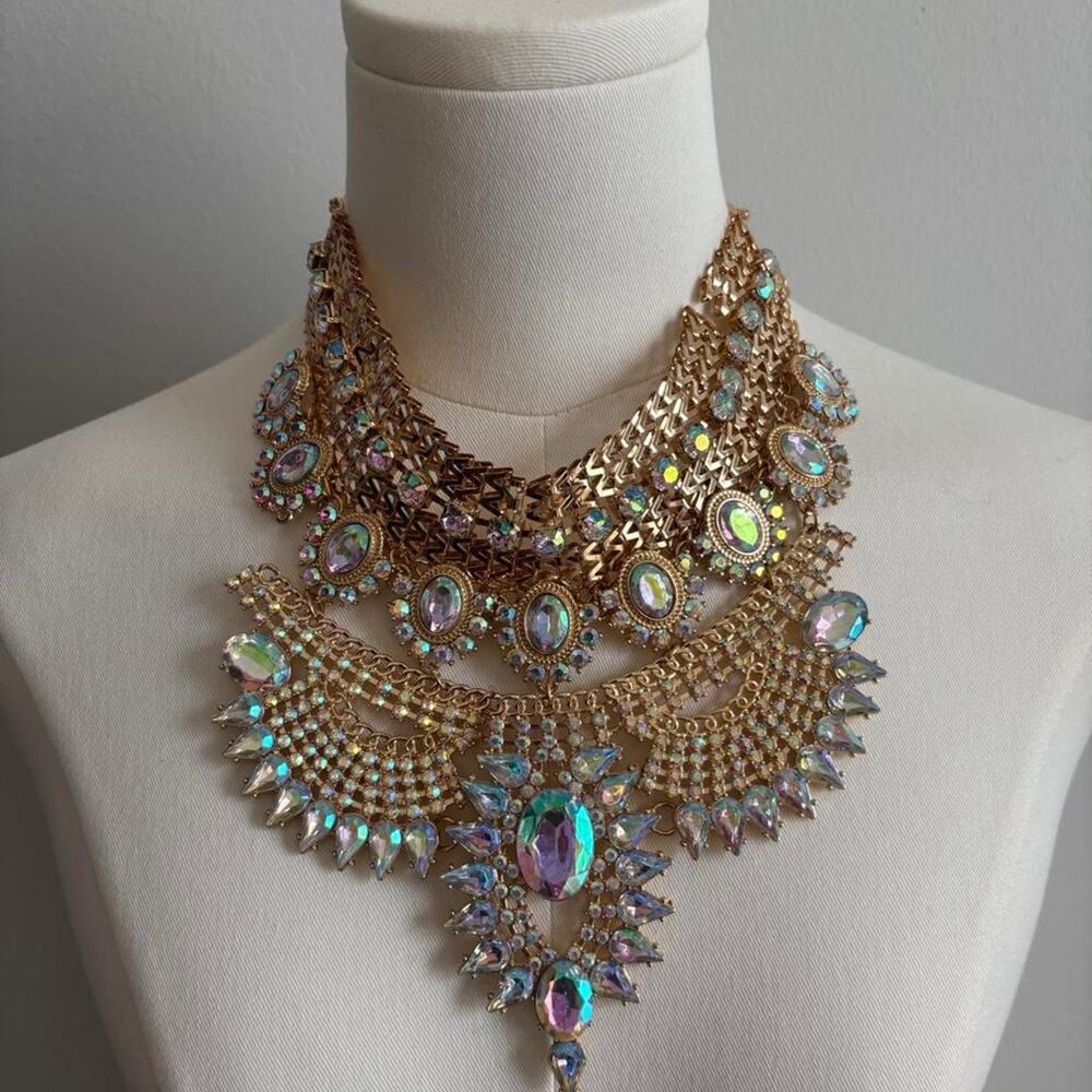 Gold and iridescent gemstone statement
